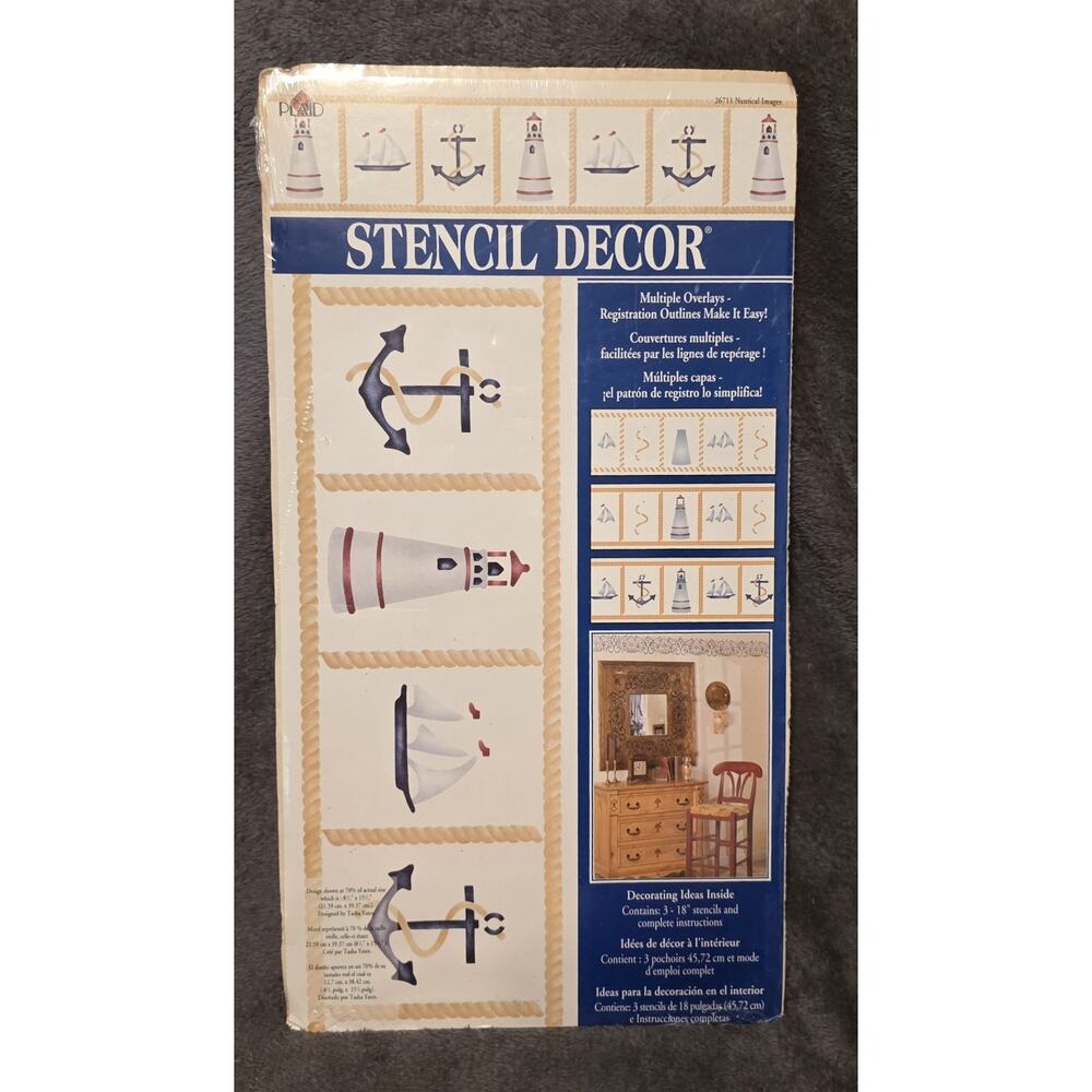 NEW Plaid Stencil Decor Nautical Lighthouse Sailboat Anchor Stencil Kit Sealed